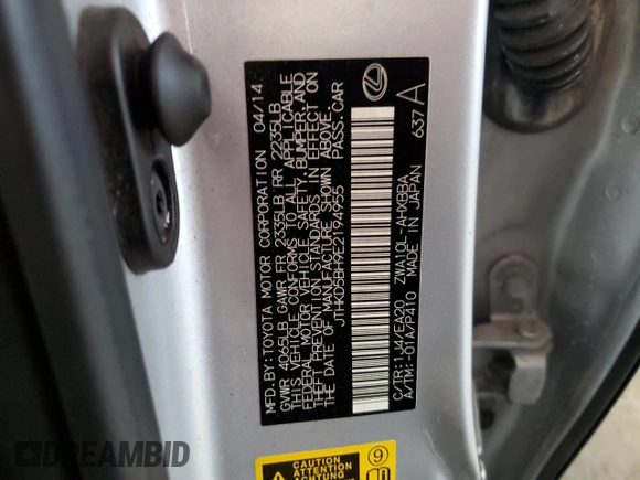 2014 Lexus CT 200h with VIN JTHKD5BH9E2194955, listed as a Copart auction lot 64379975 with 60,875 mi miles and Salvage title. Bid and sale history available at DreamBid. Image 12.