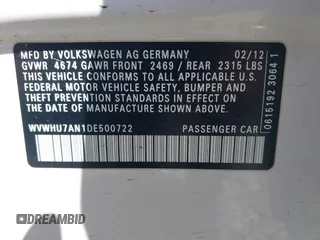 2013 Volkswagen CC Lux z VIN WVWHU7AN1DE500722, wystawiony jako IAAI lot #42072779 z przebiegiem 188 987 mil mil oraz . Historia ofert i sprzedaży dostępna na DreamBid. Obrazek 9.