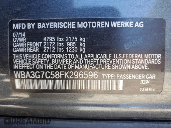 2015 BMW 3 Series 328i xDrive z VIN WBA3G7C58FK296596, wystawiony jako Copart lot #64612125 z przebiegiem 87 648 mil mil oraz Szkoda całkowita • Salvage title. Historia ofert i sprzedaży dostępna na DreamBid. Obrazek 13.