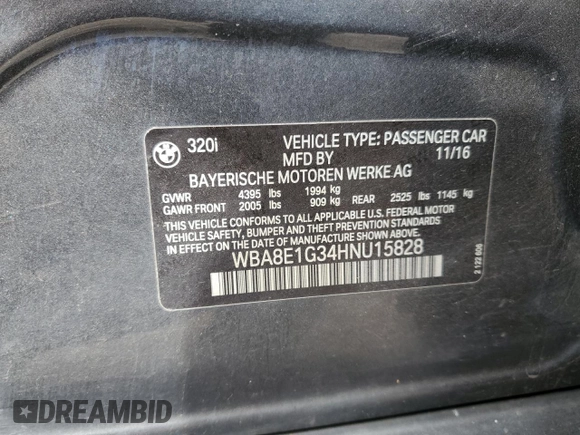 2017 BMW 3 Series 320i z VIN WBA8E1G34HNU15828, wystawiony jako Copart lot #52578625 z przebiegiem 61 391 mil mil oraz Szkoda całkowita • Salvage title. Historia ofert i sprzedaży dostępna na DreamBid. Obrazek 12.