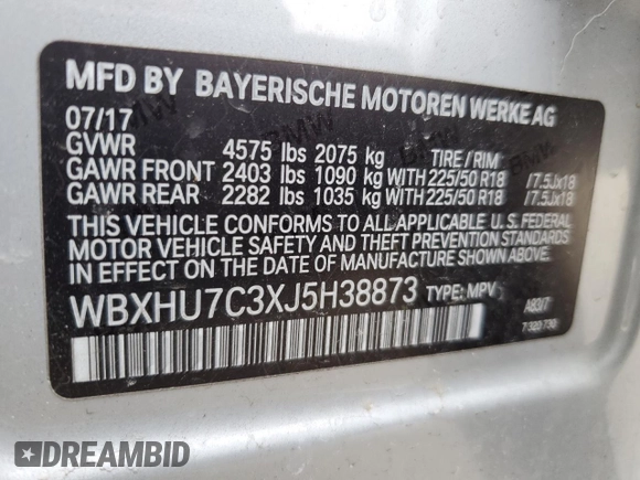 2018 BMW X1 sDrive28i with VIN WBXHU7C3XJ5H38873, listed as a Copart auction lot 49822205 with 46,847 mi miles and Salvage Title. Bid and sale history available at carsss.com. Image 13.