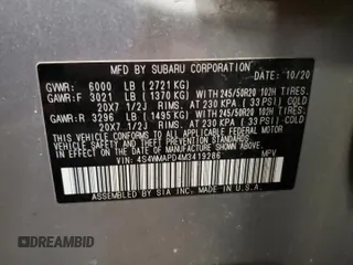 2021 Subaru Ascent Limited z VIN 4S4WMAPD4M3419286, wystawiony jako Copart lot #58875385 z przebiegiem Nie podano mil oraz Szkoda całkowita • Salvage title. Historia ofert i sprzedaży dostępna na DreamBid. Obrazek 13.