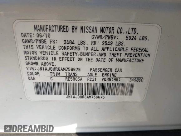 2010 Infiniti EX Journey with VIN JN1AJ0HR6AM756675, listed as a IAAI auction lot 42052881 with 88,762 mi miles and . Bid and sale history available at DreamBid. Image 9.