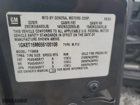 2005 GMC Envoy XL SLT with VIN 1GKET16M656100108, listed as a Copart auction lot 43397805 with 241,804 mi miles and Salvage Title. Bid and sale history available at carsss.com. Image 12.
