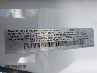 2012 Volkswagen Jetta S z VIN 3VW1K7AJ2CM331367, wystawiony jako IAAI lot #42294252 z przebiegiem 162 373 mil mil oraz . Historia ofert i sprzedaży dostępna na DreamBid. Obrazek 9.
