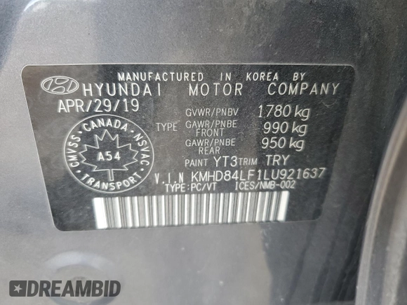 2020 Hyundai Elantra SEL z VIN KMHD84LF1LU921637, wystawiony jako Copart lot #55650965 z przebiegiem 268 315 mil mil oraz Szkoda całkowita • Salvage title. Historia ofert i sprzedaży dostępna na DreamBid. Obrazek 12.
