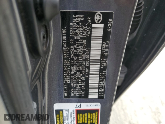 2012 Toyota Camry XLE z VIN 4T1BD1FK0CU061059, wystawiony jako Copart lot #52042905 z przebiegiem 159 506 mil mil oraz Szkoda całkowita • Salvage title. Historia ofert i sprzedaży dostępna na DreamBid. Obrazek 12.