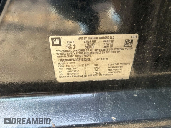 2016 Chevrolet Silverado 1500 Work Truck with VIN 1GCVKNEC0GZ154343, listed as a Copart auction lot 49179025 with 175,168 mi miles and Clean Title. Bid and sale history available at carsss.com. Image 10.