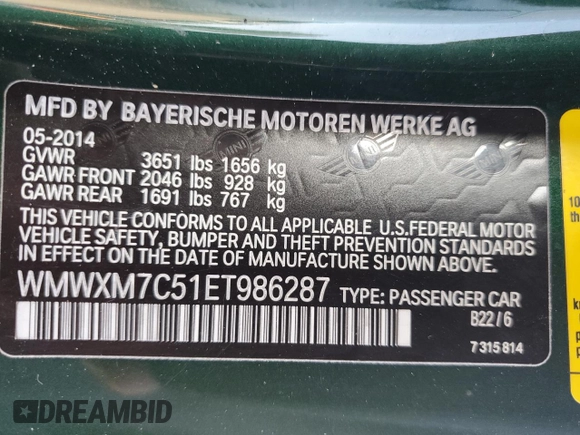 2014 MINI Hardtop S z VIN WMWXM7C51ET986287, wystawiony jako Copart lot #55011665 z przebiegiem 77 886 mil mil oraz Szkoda całkowita • Salvage title. Historia ofert i sprzedaży dostępna na DreamBid. Obrazek 12.