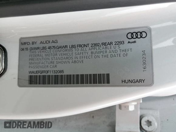 2015 Audi A3 2.0T Premium Plus with VIN WAUEFGFF0F1132085, listed as a Copart auction lot 54300513 with 71,028 mi miles. Bid and sale history available at carsss.com. Image 12.
