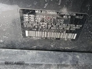 2022 Subaru WRX Premium with VIN JF1VBAF68N9019034, listed as a Copart auction lot 42025125 with 20,129 mi miles and Salvage Title. Bid and sale history available at carsss.com. Image 14.