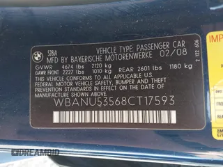 2008 BMW 5 Series 528i with VIN WBANU53568CT17593, listed as a IAAI auction lot 41740603 with 133,673 mi miles and . Bid and sale history available at carsss.com. Image 9.