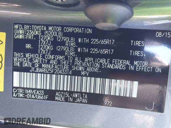 2015 Lexus NX 200t with VIN JTJBARBZ5F2043314, listed as a IAAI auction lot 41612853 with 157,753 mi miles and . Bid and sale history available at DreamBid. Image 9.