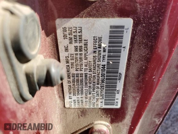 2006 Honda Element EX-P with VIN 5J6YH28796L001044, listed as a Copart auction lot 55079855 with 227,721 mi miles and Clean Title. Bid and sale history available at DreamBid. Image 13.