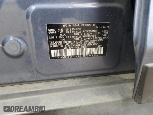 2018 Subaru Outback Limited with VIN 4S4BSENC6J3342566, listed as a Copart auction lot 60337535 with 79,704 mi miles and Salvage title. Bid and sale history available at DreamBid. Image 12.