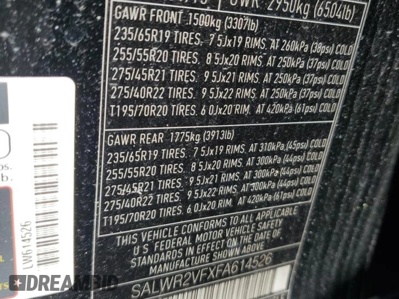 2015 Land Rover Range Rover Sport HSE with VIN SALWR2VFXFA614526, listed as a Copart auction lot 52218995 with 148,306 mi miles and Clean title. Bid and sale history available at DreamBid. Image 13.