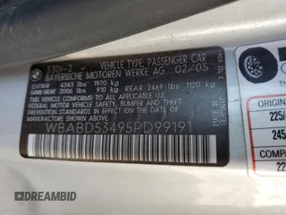2005 BMW 3 Series 330Ci z VIN WBABD53495PD99191, wystawiony jako Copart lot #55237745 z przebiegiem 142 215 mil mil oraz Szkoda całkowita • Salvage title. Historia ofert i sprzedaży dostępna na DreamBid. Obrazek 12.