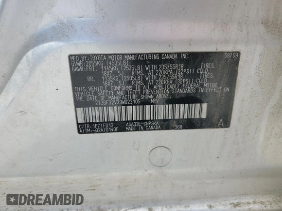 2009 Toyota RAV4 Sport с VIN 2T3BF32V39W023105, выставлен на аукционе Copart как лот 57158095 с пробегом 151 636 миль миль и Списание • Salvage title. История ставок и продаж доступна на DreamBid. Изображение 14.