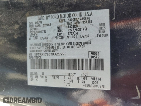2000 Ford F-150 XL with VIN 1FTRX17L0YKA29295, listed as a Copart auction lot 50719525 with 0 mi miles and Salvage Title. Bid and sale history available at carsss.com. Image 12.