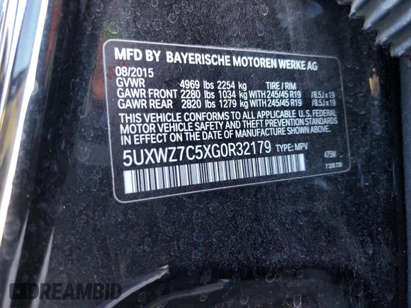 2016 BMW X3 sDrive28i with VIN 5UXWZ7C5XG0R32179, listed as a Copart auction lot 44651575 with 106,154 mi miles and Salvage Title. Bid and sale history available at DreamBid. Image 13.