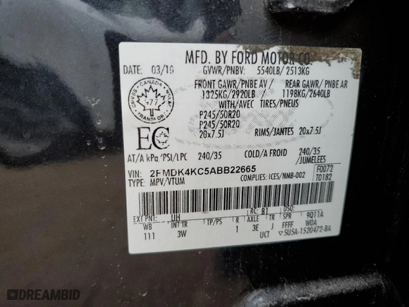 2010 Ford Edge Limited with VIN 2FMDK4KC5ABB22665, listed as a Copart auction lot 50846015 with 222,823 mi miles and Salvage Title. Bid and sale history available at carsss.com. Image 13.
