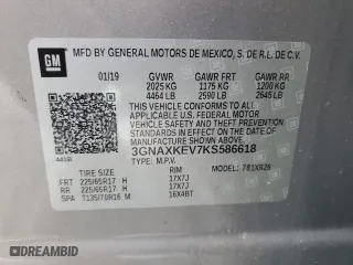 2019 Chevrolet Equinox LT with VIN 3GNAXKEV7KS586618, listed as a Copart auction lot 45562575 with 72,016 mi miles and Salvage Title. Bid and sale history available at carsss.com. Image 15.