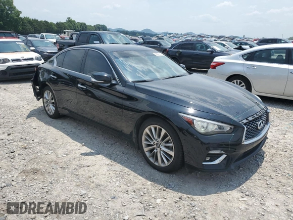 2021 Infiniti Q50 Luxe with VIN JN1EV7BR5MM752693, listed as a Copart auction lot 60027225 with 74,398 mi miles and Salvage title. Bid and sale history available at DreamBid. Image 4.