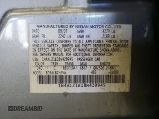 2008 Nissan Altima 2.5 SL with VIN 1N4AL21E18N429945, listed as a Copart auction lot 48008115 with 173,842 mi miles and Salvage Title. Bid and sale history available at carsss.com. Image 12.