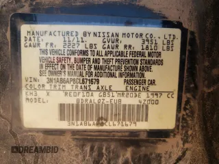 2012 Nissan Sentra 2.0 with VIN 3N1AB6AP8CL671679, listed as a Copart auction lot 56039205 with 212,676 mi miles and Salvage title. Bid and sale history available at DreamBid. Image 13.