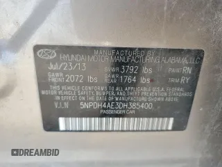 2013 Hyundai Elantra Limited with VIN 5NPDH4AE3DH385400, listed as a Copart auction lot 52817325 with 119,294 mi miles and Salvage Title. Bid and sale history available at DreamBid. Image 13.