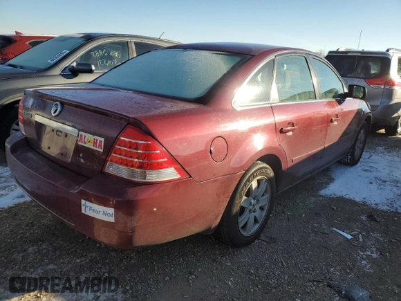 2005 Mercury Montego Luxury z VIN 1MEFM40125G601261, wystawiony jako Copart lot #88334305 z przebiegiem Nie podano mil oraz Szkoda całkowita • Salvage title. Historia ofert i sprzedaży dostępna na DreamBid. Obrazek 3.