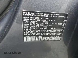 2021 Volkswagen Atlas S z VIN 1V2AP2CA1MC583228, wystawiony jako Copart lot #57410775 z przebiegiem 48 722 mil mil oraz Czysty tytuł • Clean title. Historia ofert i sprzedaży dostępna na DreamBid. Obrazek 13.
