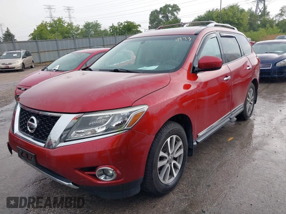 2014 Nissan Pathfinder S with VIN 5N1AR2MM7EC619604, listed as a IAAI auction lot 42694493 with 75,388 mi miles and . Bid and sale history available at DreamBid. Image 2.