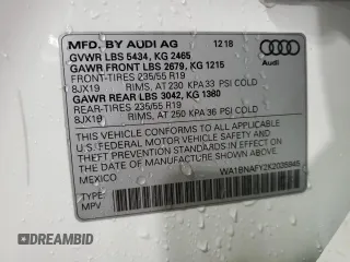 2019 Audi Q5 Premium Plus with VIN WA1BNAFY2K2035945, listed as a Copart auction lot 57507345 with 79,866 mi miles and Salvage title. Bid and sale history available at DreamBid. Image 13.