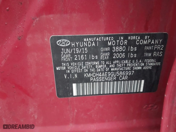 2016 Hyundai Elantra SE with VIN KMHDH4AE9GU586997, listed as a IAAI auction lot 41951871 with 122,473 mi miles. Bid and sale history available at carsss.com. Image 9.