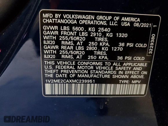 2021 Volkswagen Atlas SE z VIN 1V2ME2CAXMC239951, wystawiony jako Copart lot #57792765 z przebiegiem 65 242 mil mil oraz Czysty tytuł • Clean title. Historia ofert i sprzedaży dostępna na DreamBid. Obrazek 13.