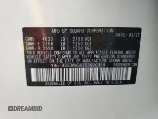 2025 Subaru Legacy Premium with VIN 4S3BWAD67S3020369, listed as a Copart auction lot 58819375 with 152 mi miles and Clean title. Bid and sale history available at DreamBid. Image 12.