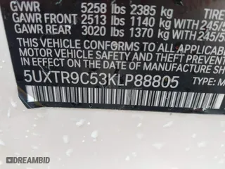 2019 BMW X3 xDrive30i with VIN 5UXTR9C53KLP88805, listed as a IAAI auction lot 41525248 with 73,248 mi miles. Bid and sale history available at carsss.com. Image 9.