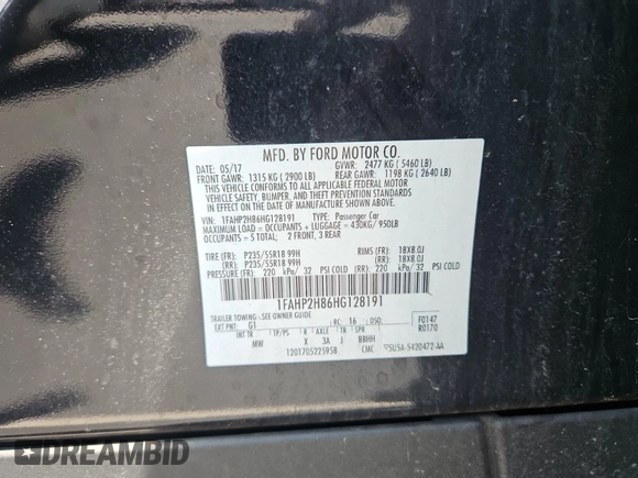 2017 Ford Taurus SEL with VIN 1FAHP2H86HG128191, listed as a IAAI auction lot 42617600 with 83,497 mi miles and . Bid and sale history available at DreamBid. Image 31.