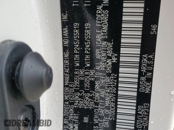 2015 Toyota Highlander Hybrid Limited with VIN 5TDDCRFH7FS012212, listed as a Copart auction lot 74031984 with 83,136 mi miles and Salvage Title. Bid and sale history available at carsss.com. Image 14.