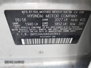 2019 Hyundai Accent SE with VIN 3KPC24A30KE057011, listed as a IAAI auction lot 41962068 with 92,848 mi miles and . Bid and sale history available at carsss.com. Image 9.