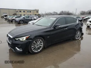 2020 Infiniti Q50 Pure with VIN JN1EV7AP8LM200815, listed as a Copart auction lot 87934935 with 76,493 mi miles and Salvage Title. Bid and sale history available at carsss.com. Image 1.