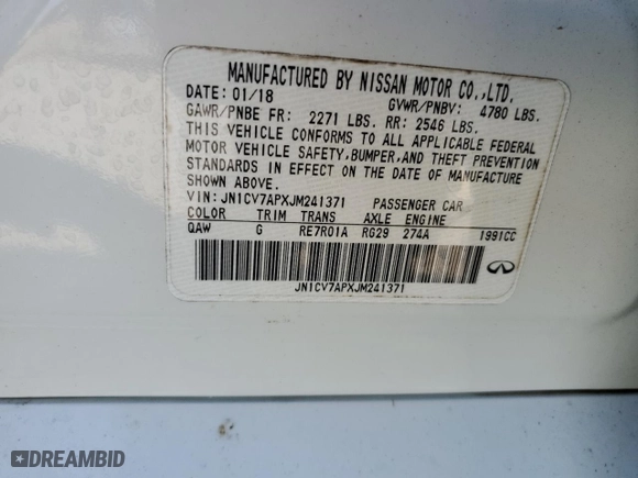 2018 Infiniti Q50 2.0t LUXE with VIN JN1CV7APXJM241371, listed as a Copart auction lot 44465285 with NaN miles and Salvage Title. Bid and sale history available at carsss.com. Image 14.