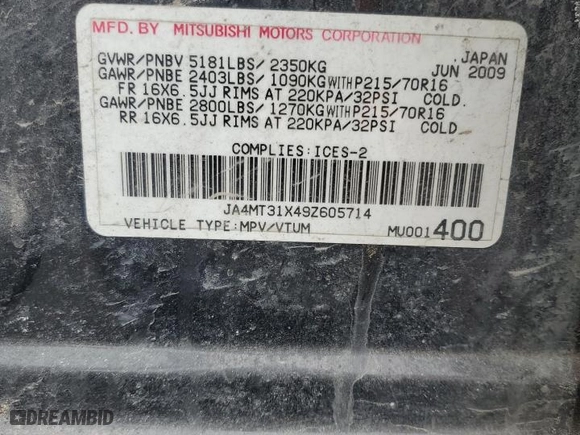 2009 Mitsubishi Outlander XLS with VIN JA4MT31X49Z605714, listed as a Copart auction lot 51469325 with 302,270 mi miles and Clean Title. Bid and sale history available at carsss.com. Image 13.