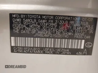 2007 Lexus LS 460 L с VIN JTHGL46F275020190, выставлен на аукционе IAAI как лот 42206196 с пробегом 164 133 миль миль и . История ставок и продаж доступна на DreamBid. Изображение 9.