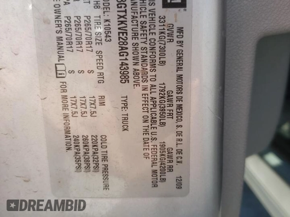 2010 GMC Sierra 1500 with VIN 3GTXKVE28AG143985, listed as a Copart auction lot 67787004 with Not Provided miles and Salvage Title. Bid and sale history available at DreamBid. Image 13.