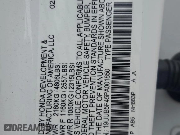 2023 Acura TLX Technology с VIN 19UUB5F45PA001850, выставлен на аукционе Copart как лот 60226135 с пробегом 54 936 миль миль и Списание • Salvage title. История ставок и продаж доступна на DreamBid. Изображение 12.