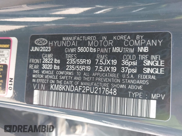 2023 Hyundai Ioniq 5 SEL with VIN KM8KNDAF2PU217648, listed as a IAAI auction lot 42687579 with 15,226 mi miles and . Bid and sale history available at DreamBid. Image 9.