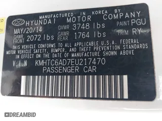 2014 Hyundai Veloster with VIN KMHTC6AD7EU217470, listed as a IAAI auction lot 41286296 with 150,034 mi miles. Bid and sale history available at carsss.com. Image 9.