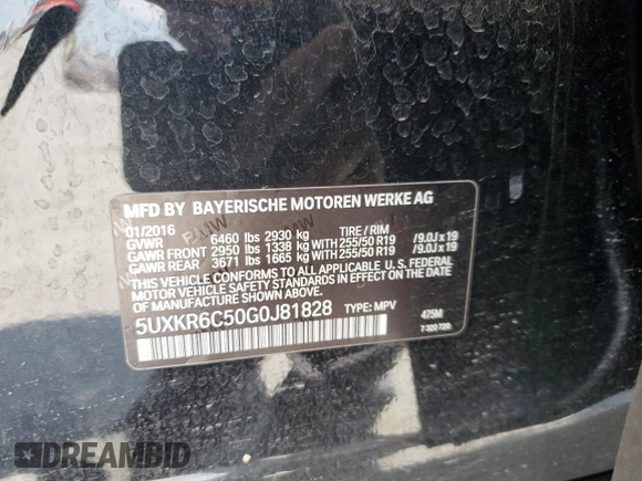 2016 BMW X5 xDrive50i z VIN 5UXKR6C50G0J81828, wystawiony jako Copart lot #52572315 z przebiegiem 91 737 mil mil oraz Szkoda całkowita • Salvage title. Historia ofert i sprzedaży dostępna na DreamBid. Obrazek 13.